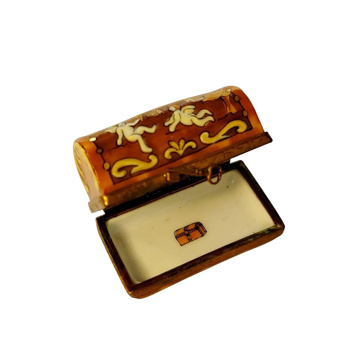 Brown Chest Trunk Antique or Stool Limoges Box, view 2