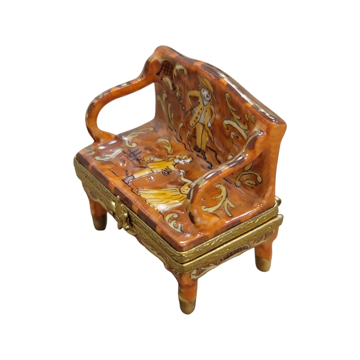 Artisan-painted Antique Love Seat Limoges box from France, a cherished collectible