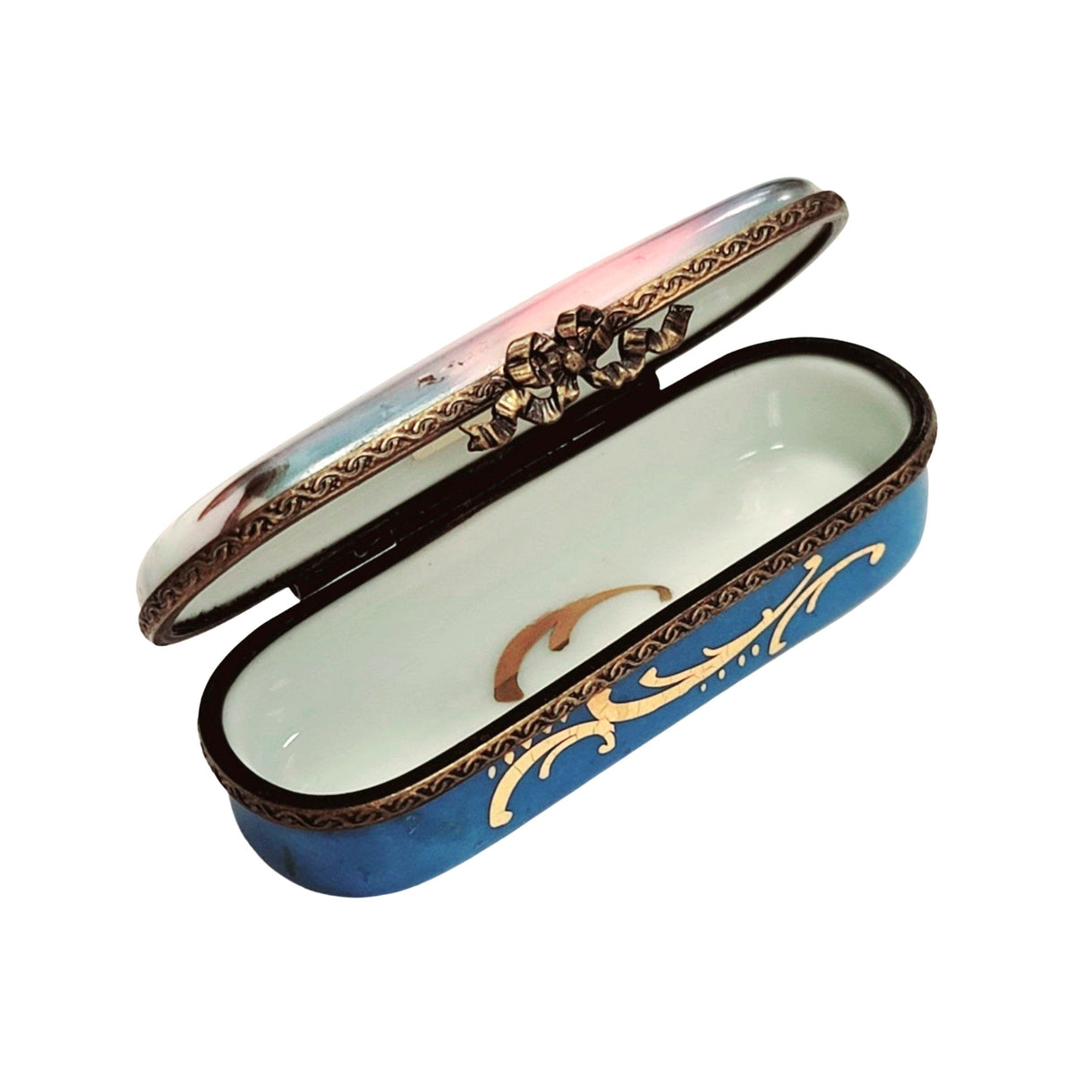 Oval Needle Pin Box House Antique Porcelain Limoges, view 2