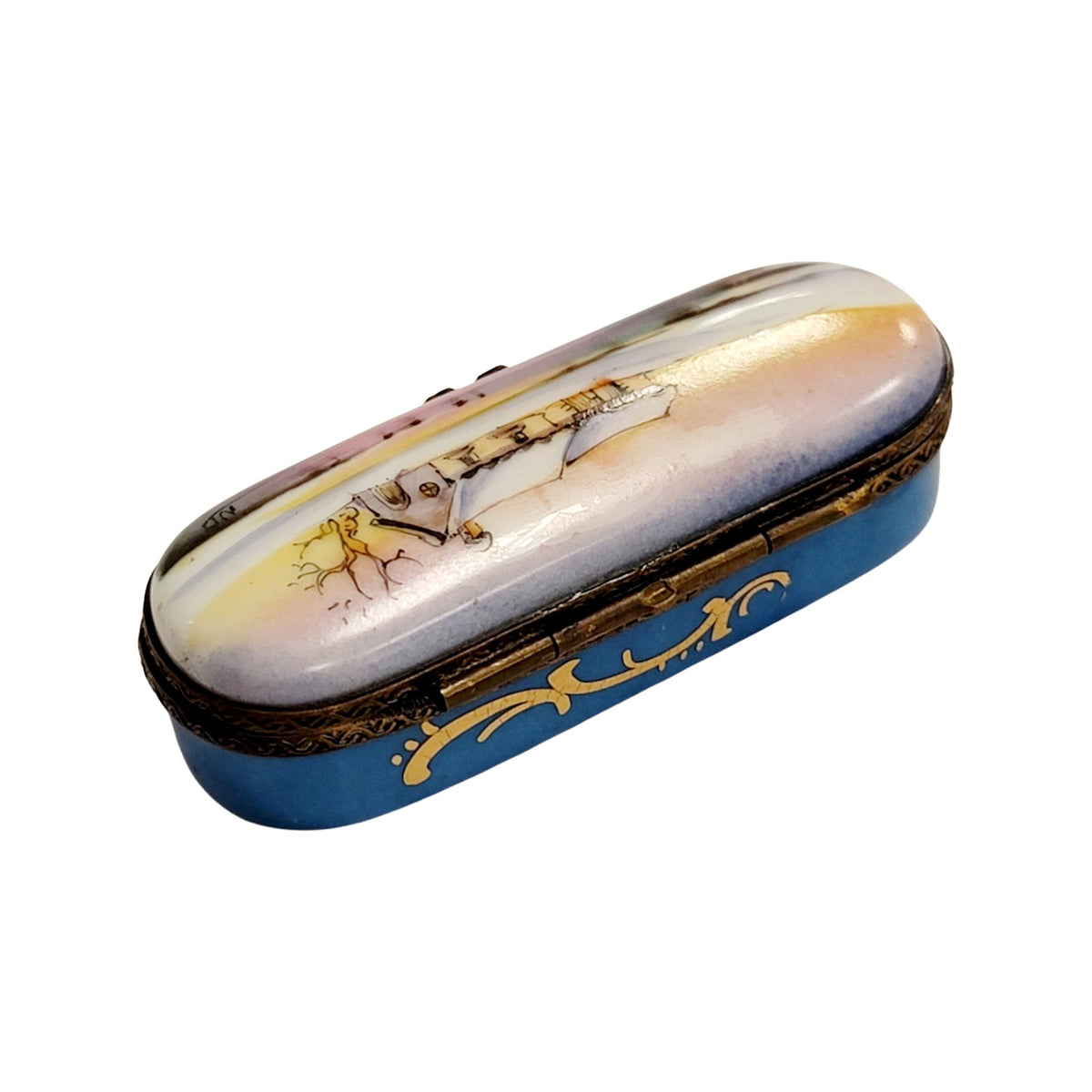 Oval Needle Pin Box House Antique Porcelain Limoges, view 3