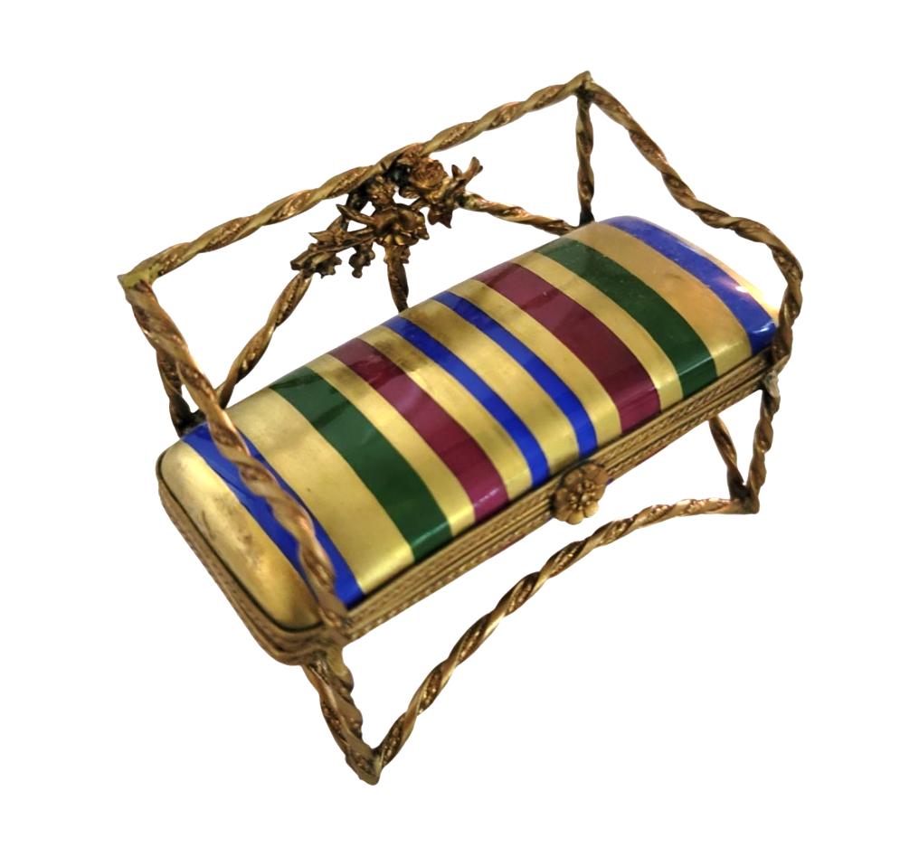 Love Seat Antique Chair Limoges Box Figurine for Collectors, a hand-painted Limoges porcelain gift