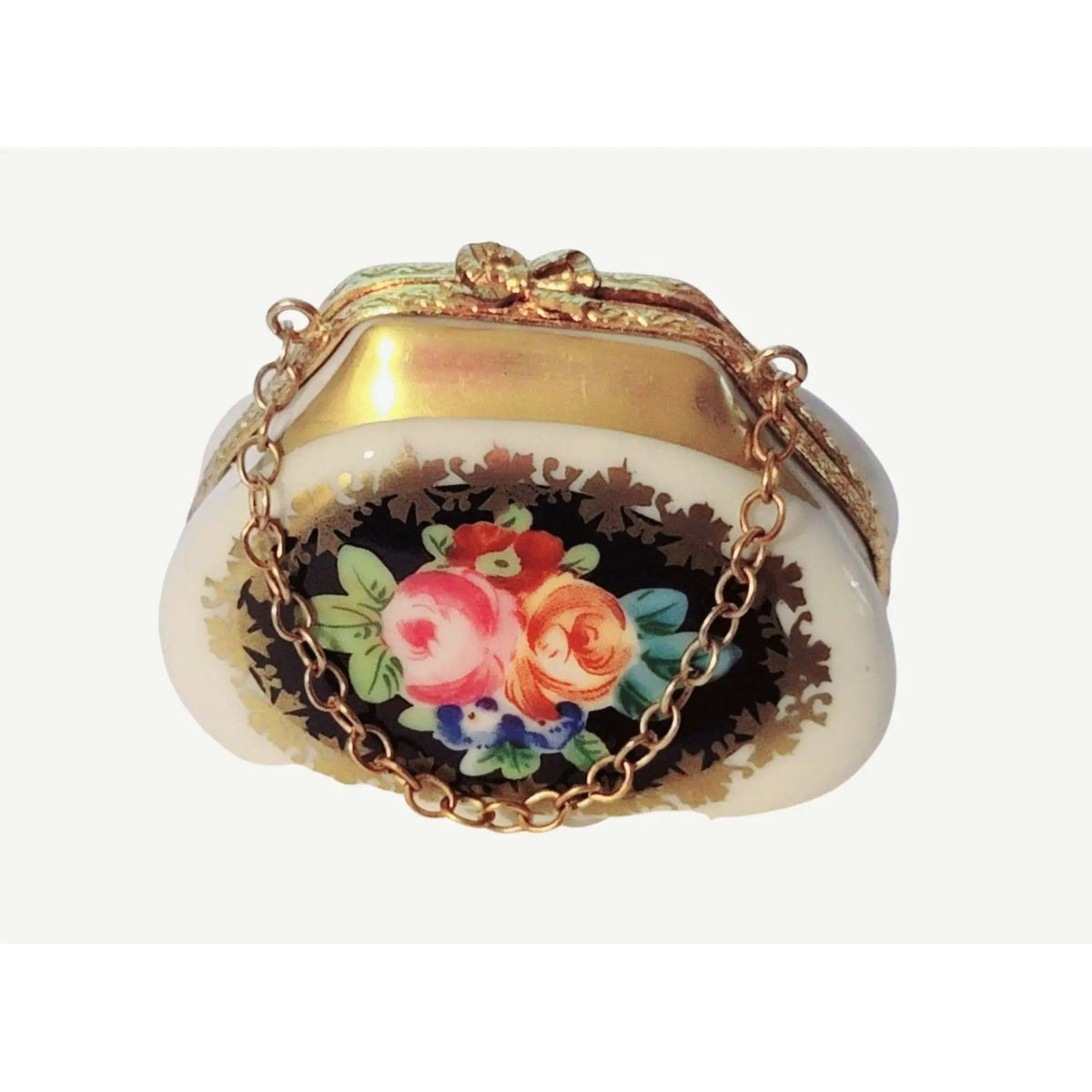 Treasured French collectible: Purse Renhausse Main Antique Flowers Orange Limoges box, painted by hand