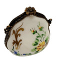 Yellow Purse Flowers Antiqued Brass HandPainted Charm, a hand-painted Limoges porcelain gift
