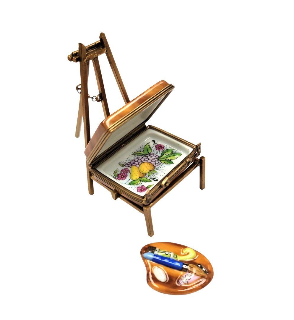 Art Case on Easel Limoges Box Figurine, a hand-painted Limoges porcelain gift