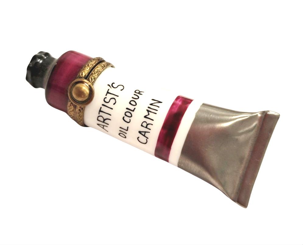 Red Paint Tube Limoges Box Figurine for Art Lovers, a hand-painted Limoges porcelain gift