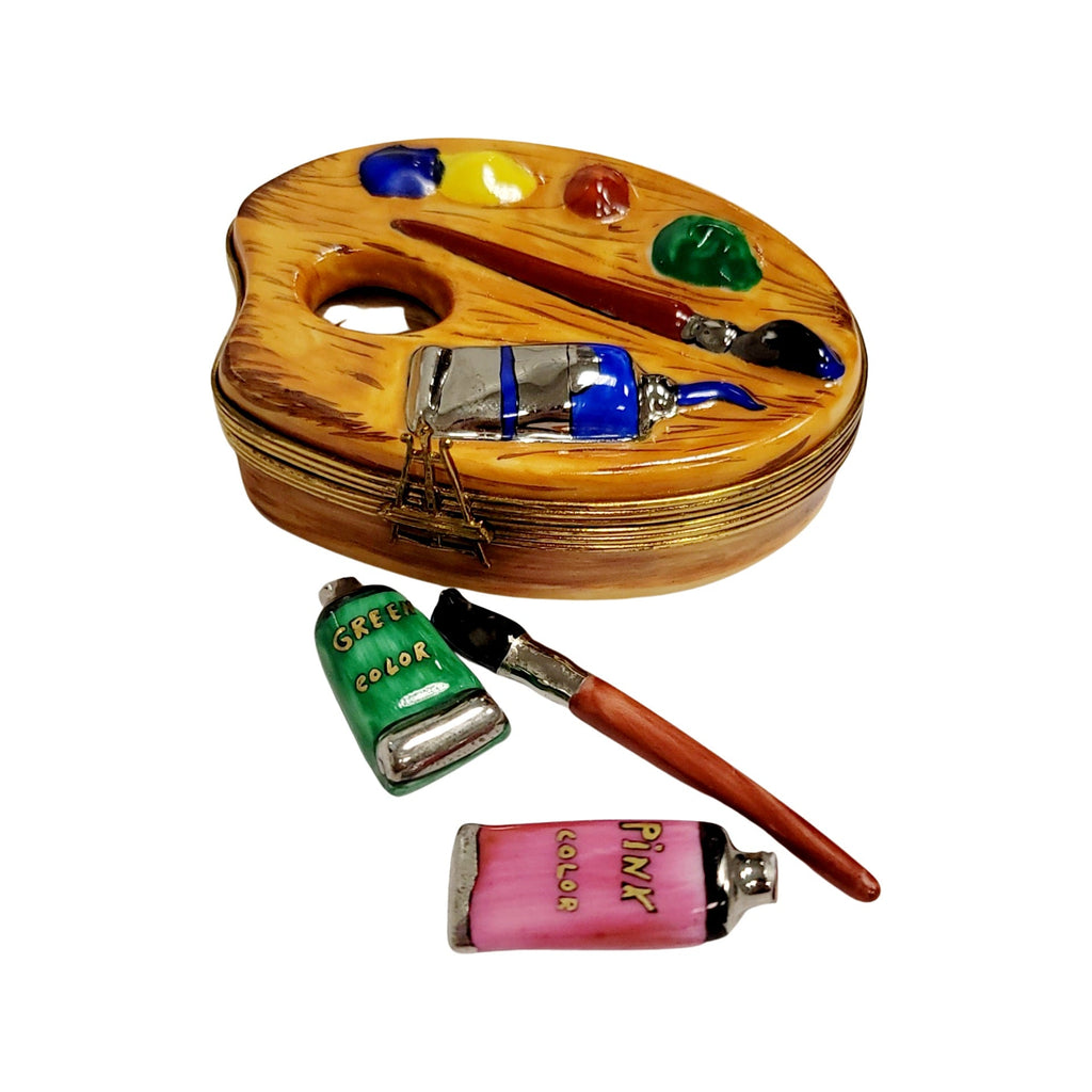 Artist Paint Pallette Limoges Box Figurine with Brush, a hand-painted Limoges porcelain gift