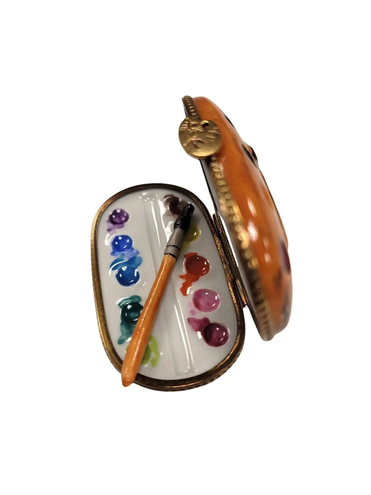 Every brushstroke by hand on the Artist Paint Palette Watercolors Paint Brush Limoges box from France