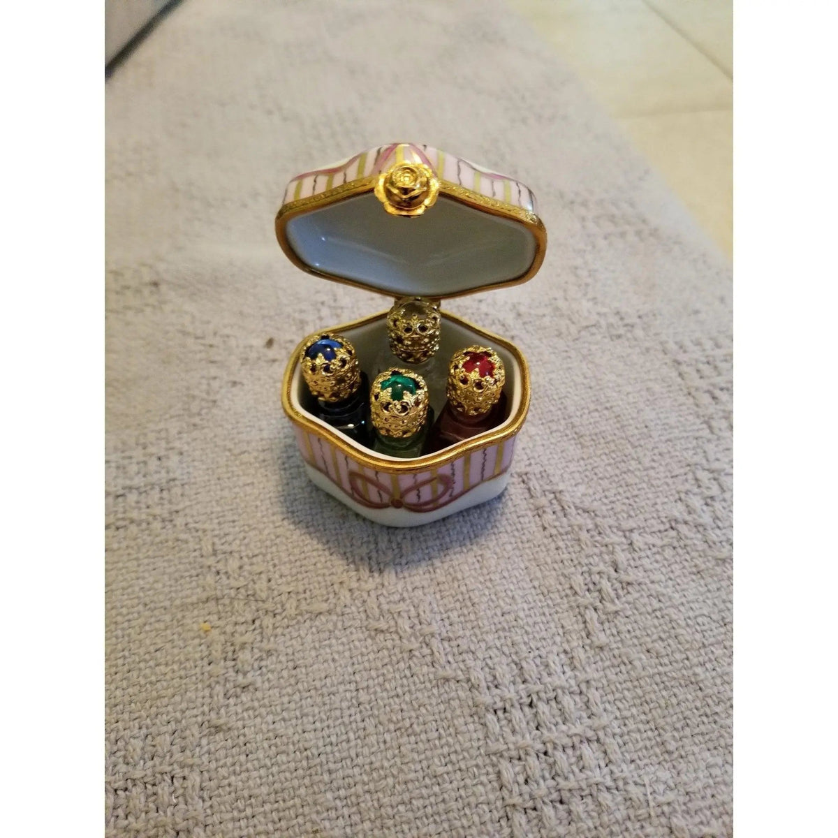 Odd Shape 4 Perfume Bottles Limoges box painted by hand in Limoges, France, a gift to treasure