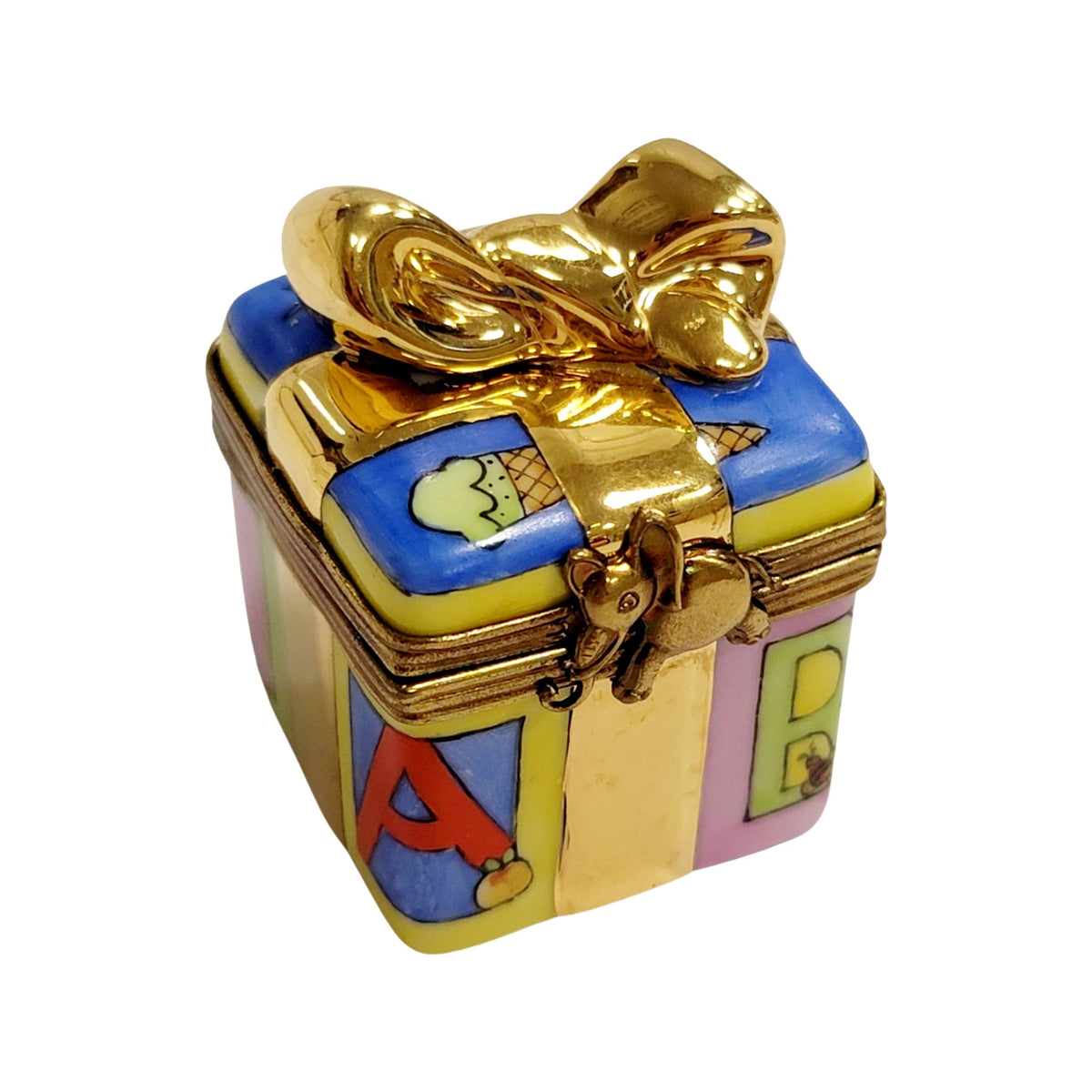 Genuine Baby Block Present Limoges box painted by hand in France, from Limoges Boutique