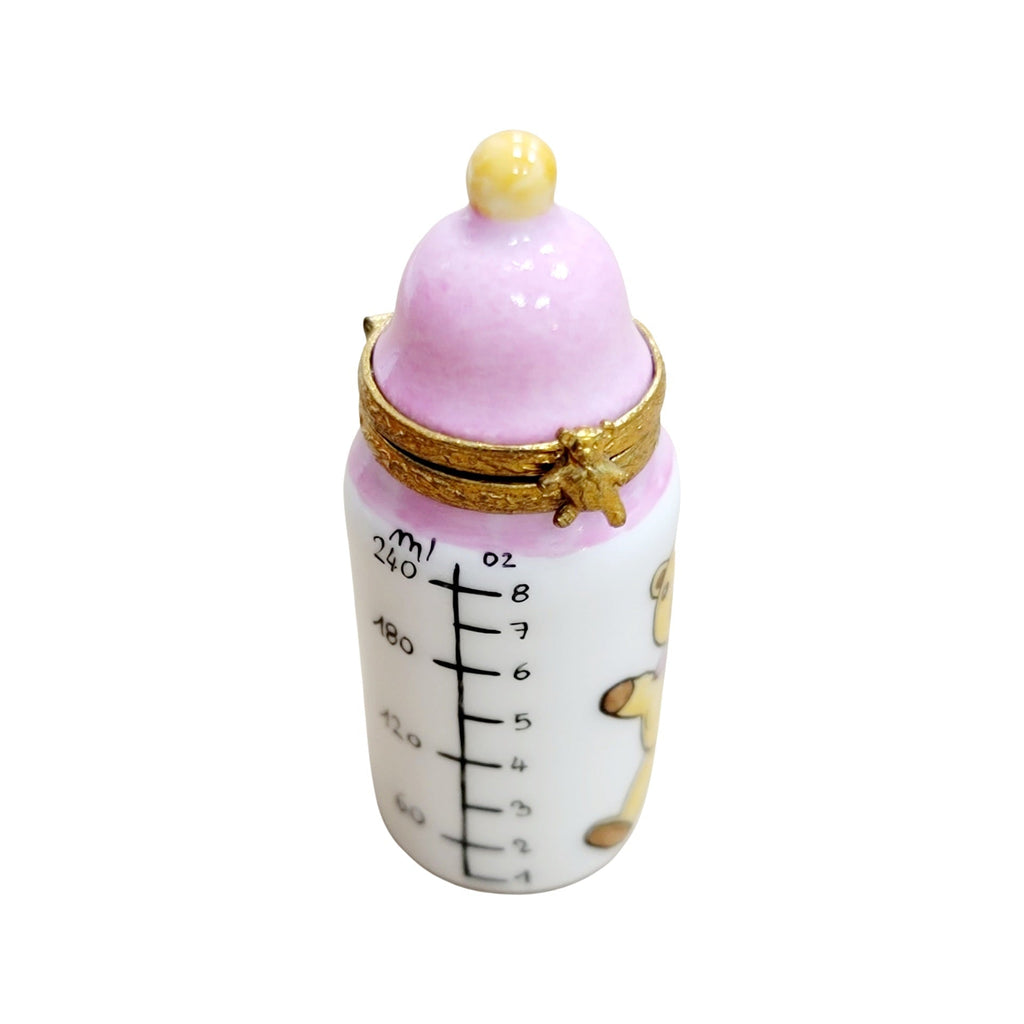 Baby Bottle Pink Figurine Limoges Box, a hand-painted Limoges porcelain gift
