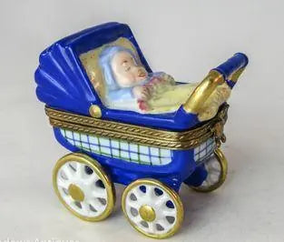 The painter's artistry shows on this Baby Carriage Blue Limoges box