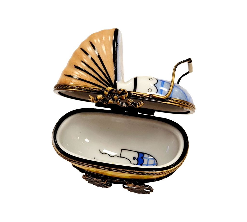 Baby Carriage Blue Limoges Box Figurine for New Parents, view 2