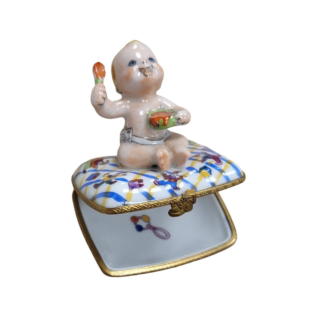 Baby Eating on Pillow Limoges Box Figurine French Gift, view 2
