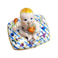 Baby Eating on Pillow Limoges Box Figurine French Gift, a hand-painted Limoges porcelain gift