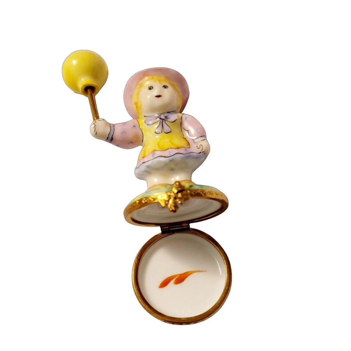 Treasured French collectible: Baby Girl Yellow Balloon 1 of 500 Limoges box, painted by hand