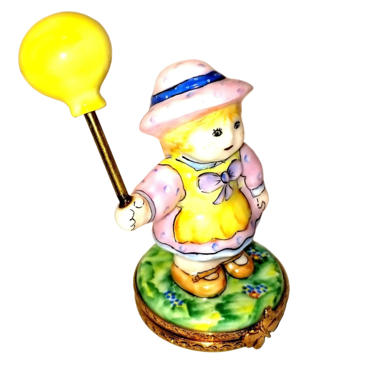 Authentic Baby Girl Yellow Balloon 1 of 500 Limoges box, hand-painted in France, from Limoges Boutique