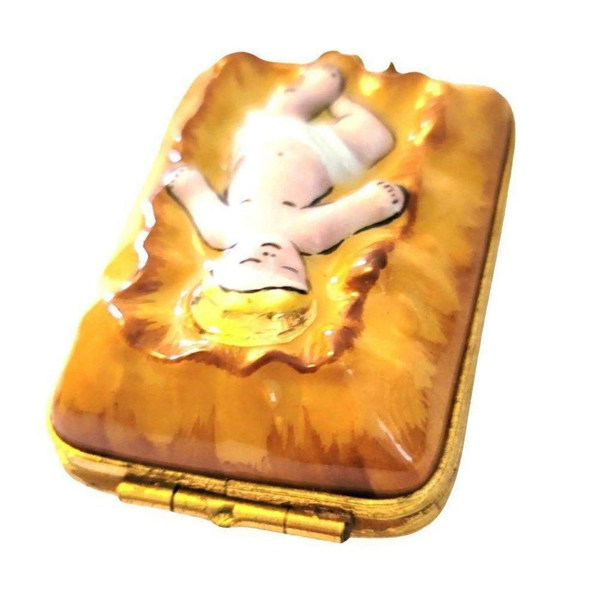 Collectible Baby Jesus on Straw for Manger Scene Limoges box with artisan brushwork