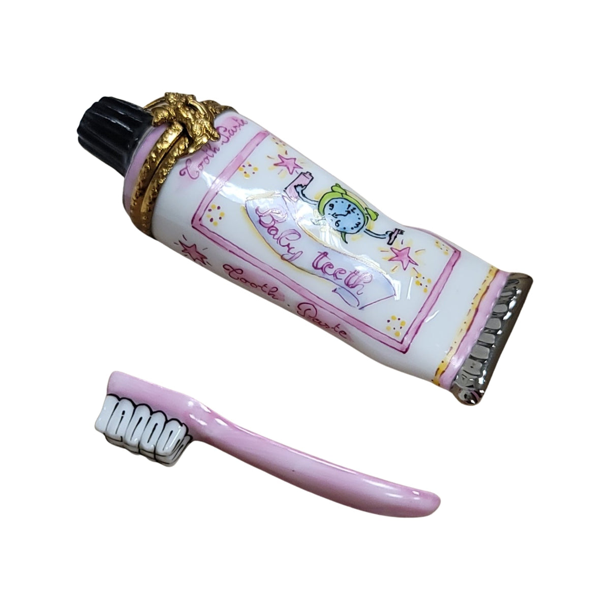 Painted details on the Baby Toothpaste Pink Limoges box, French art in miniature
