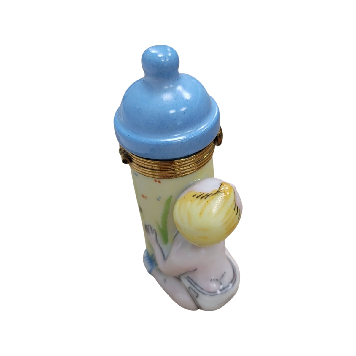 Hand-painted Baby with Blue Bottle Limoges box, French artistry for lovers of fine art