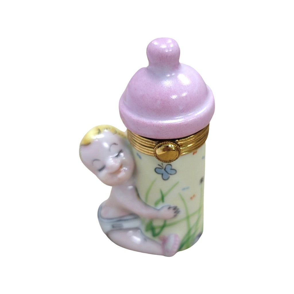 Baby W Pink Bottle Figurine Gift, a hand-painted Limoges porcelain gift