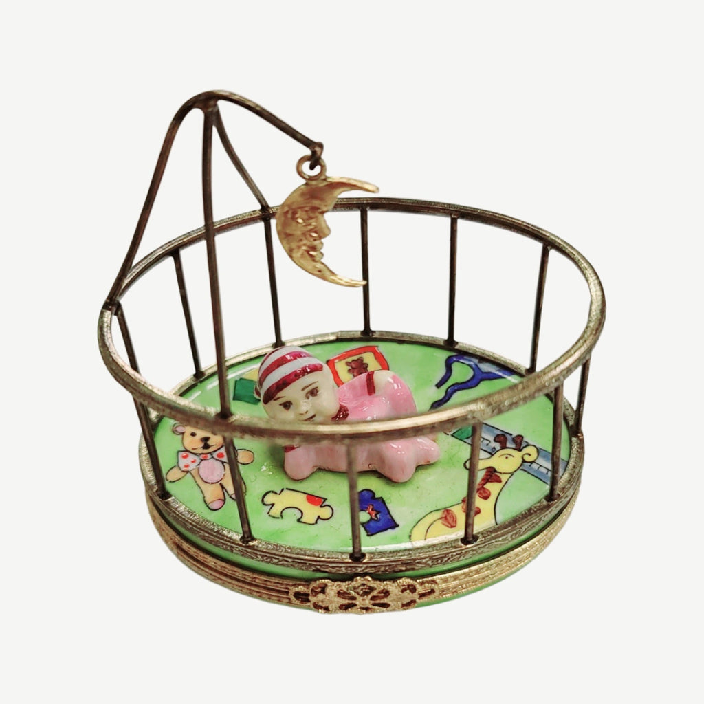 Baby in Playpen Limoges Box Figurine, view 3
