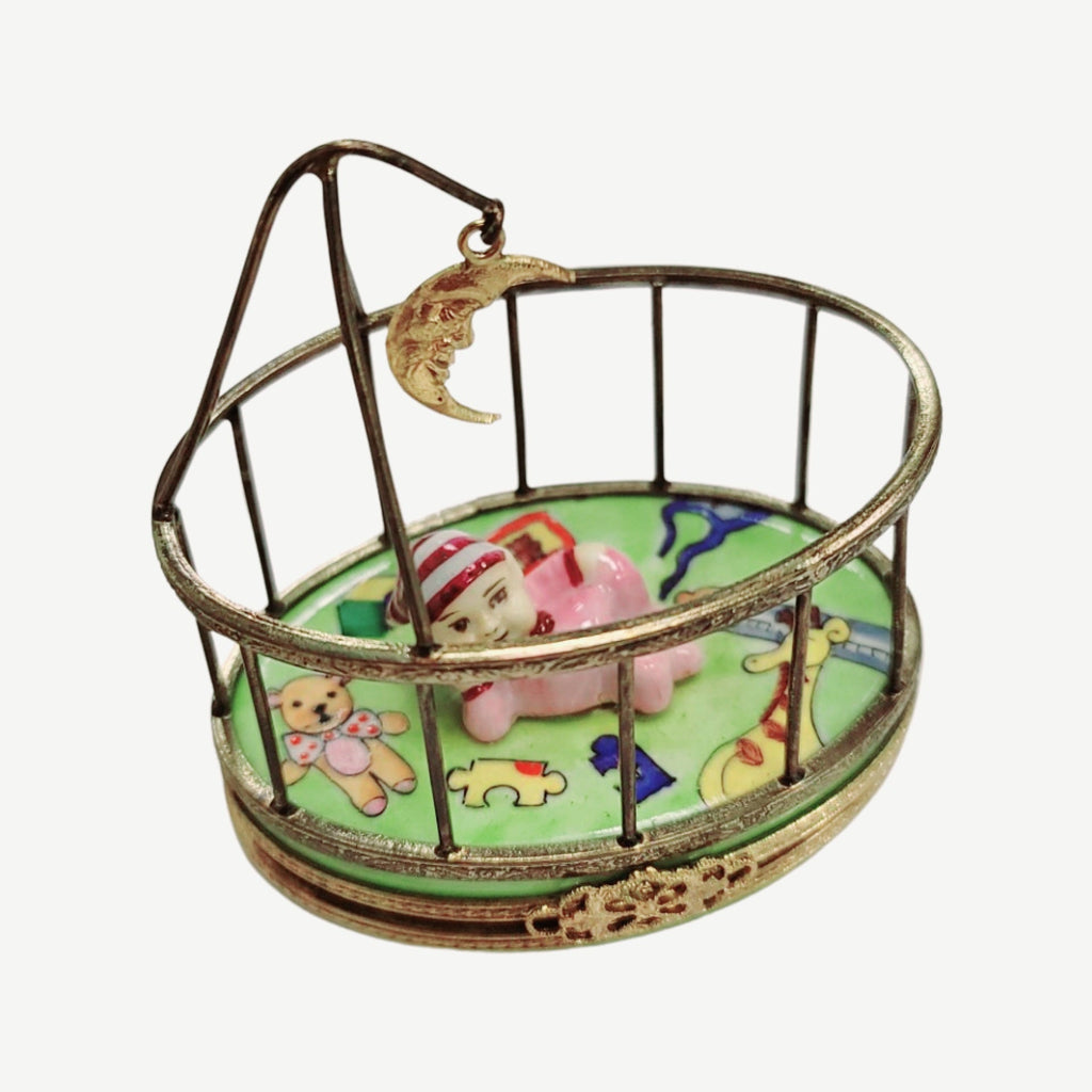 Baby in Playpen Limoges Box Figurine, view 4