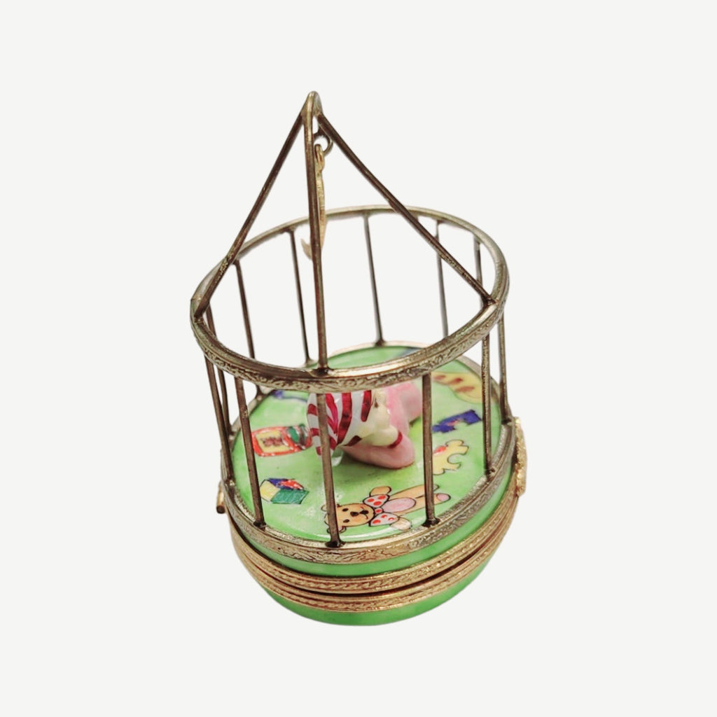 Baby in Playpen Limoges Box Figurine, view 5