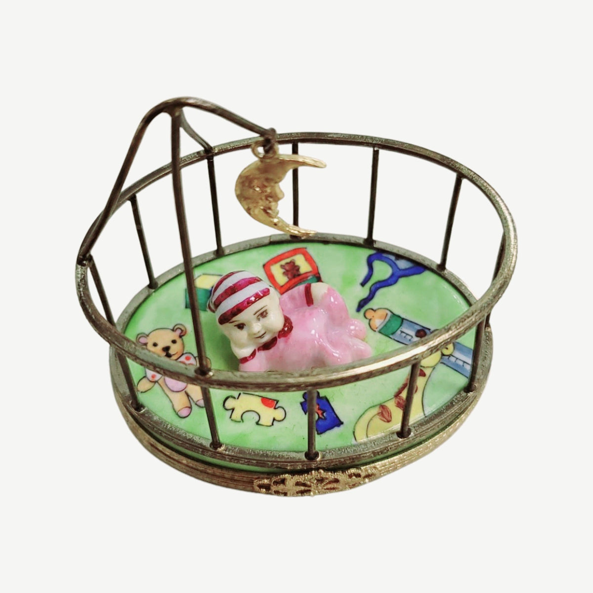 Baby in Playpen Limoges Box Figurine, view 8