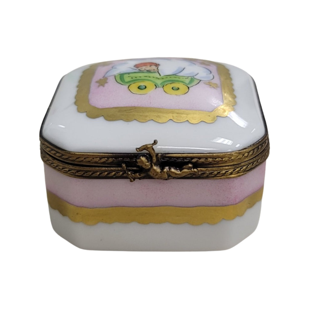 Baby in Pram Square Limoges Porcelain Box, view 4