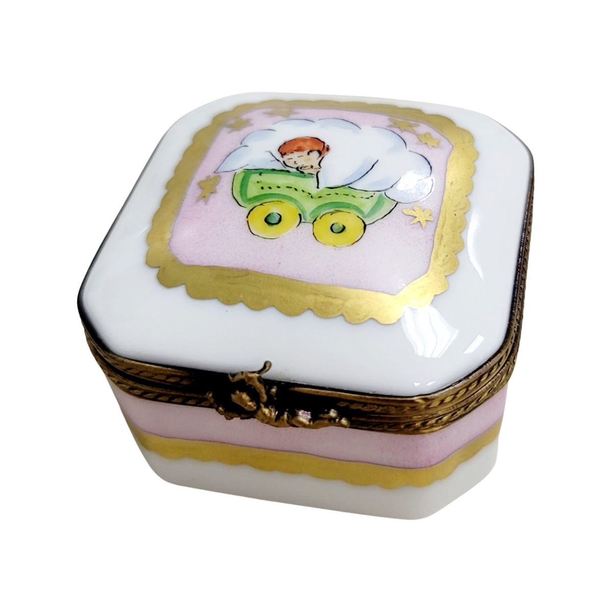 Baby in Pram Square Limoges Porcelain Box, view 6
