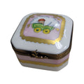 Baby in Pram Square Limoges Porcelain Box, a hand-painted Limoges porcelain gift
