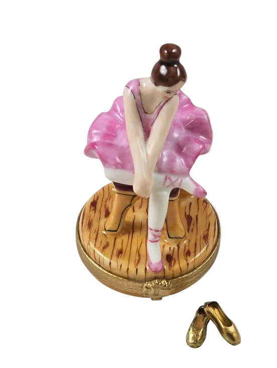 Ballerina Pink Dress Brown Hair, a hand-painted Limoges porcelain gift