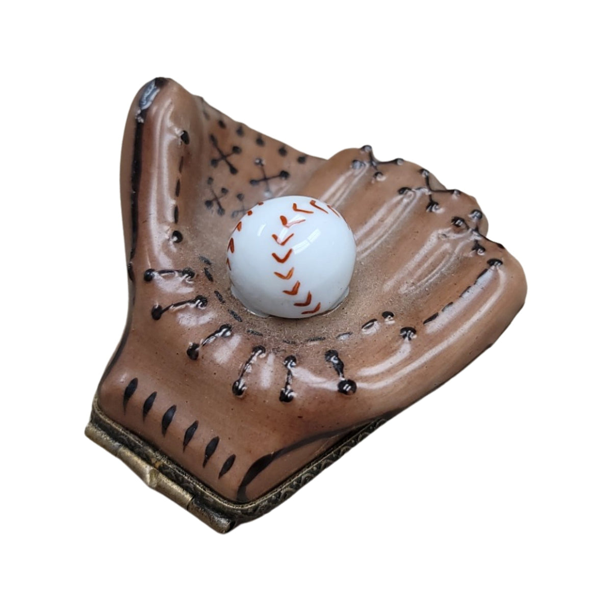 Baseball Glove w Ball Limoges Box, a hand-painted Limoges porcelain gift