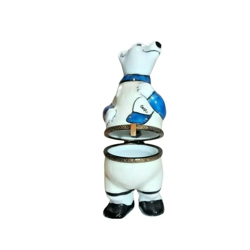 Underside of the Baseball Polar Bear Limoges box with the maker's marks collectors look for