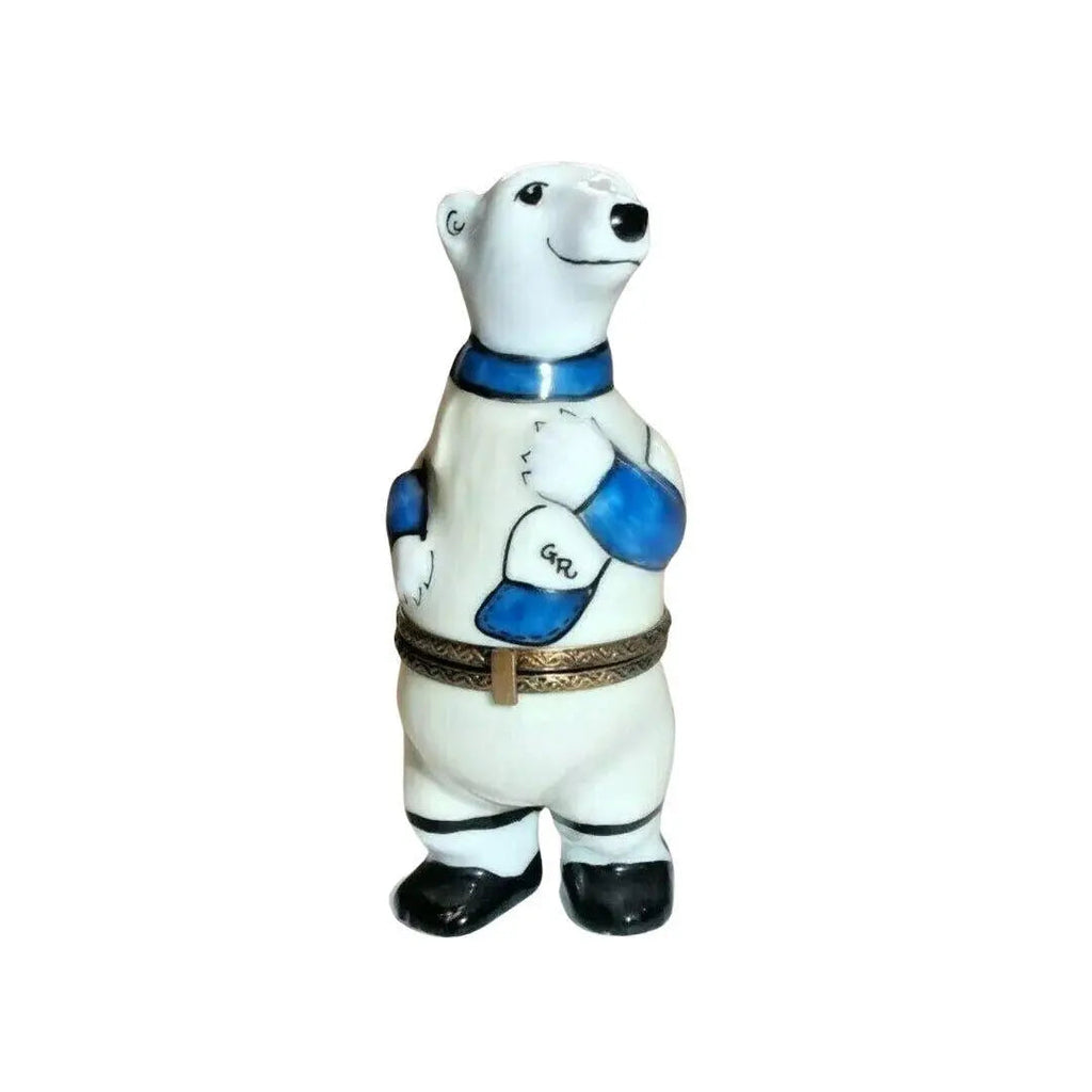Genuine La Gloriette Baseball Polar Bear Limoges box painted by hand in France, from Limoges Boutique