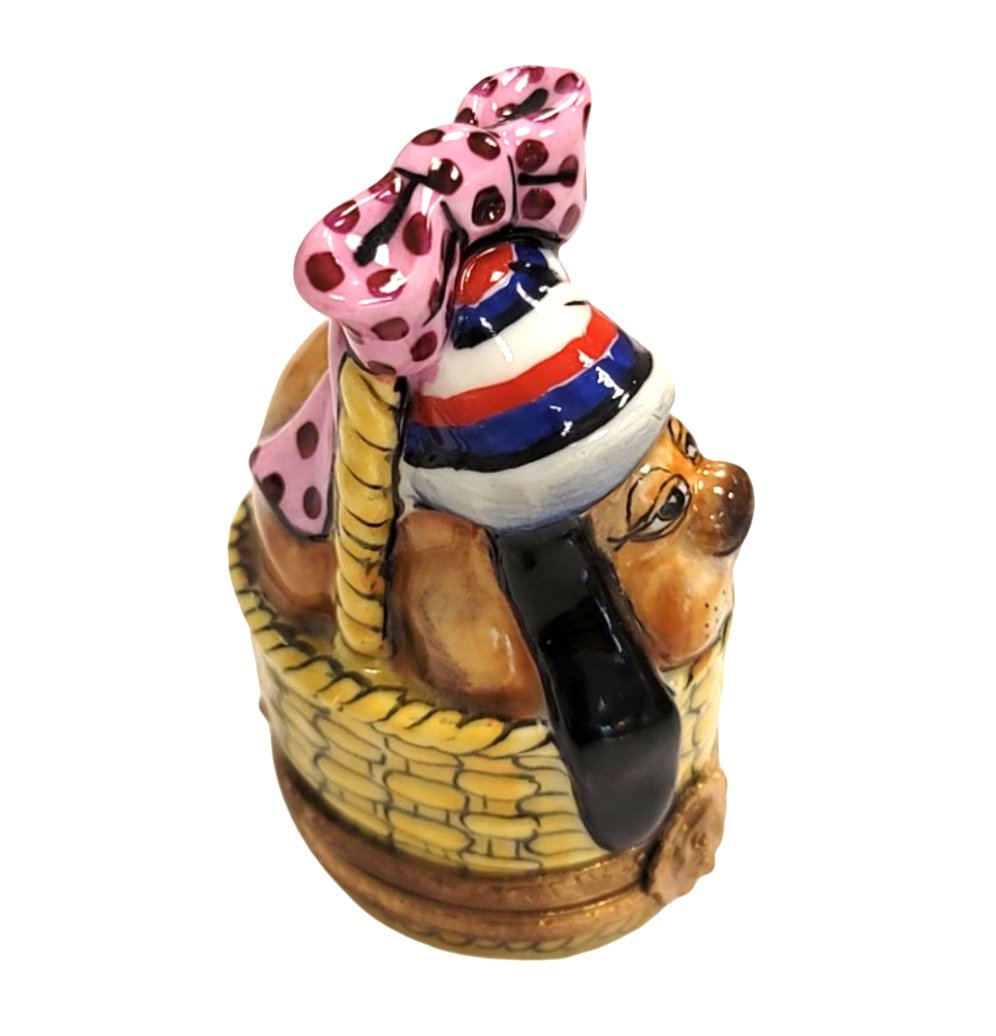 Bassett Hound Dog in Basket Limoges Box, view 3