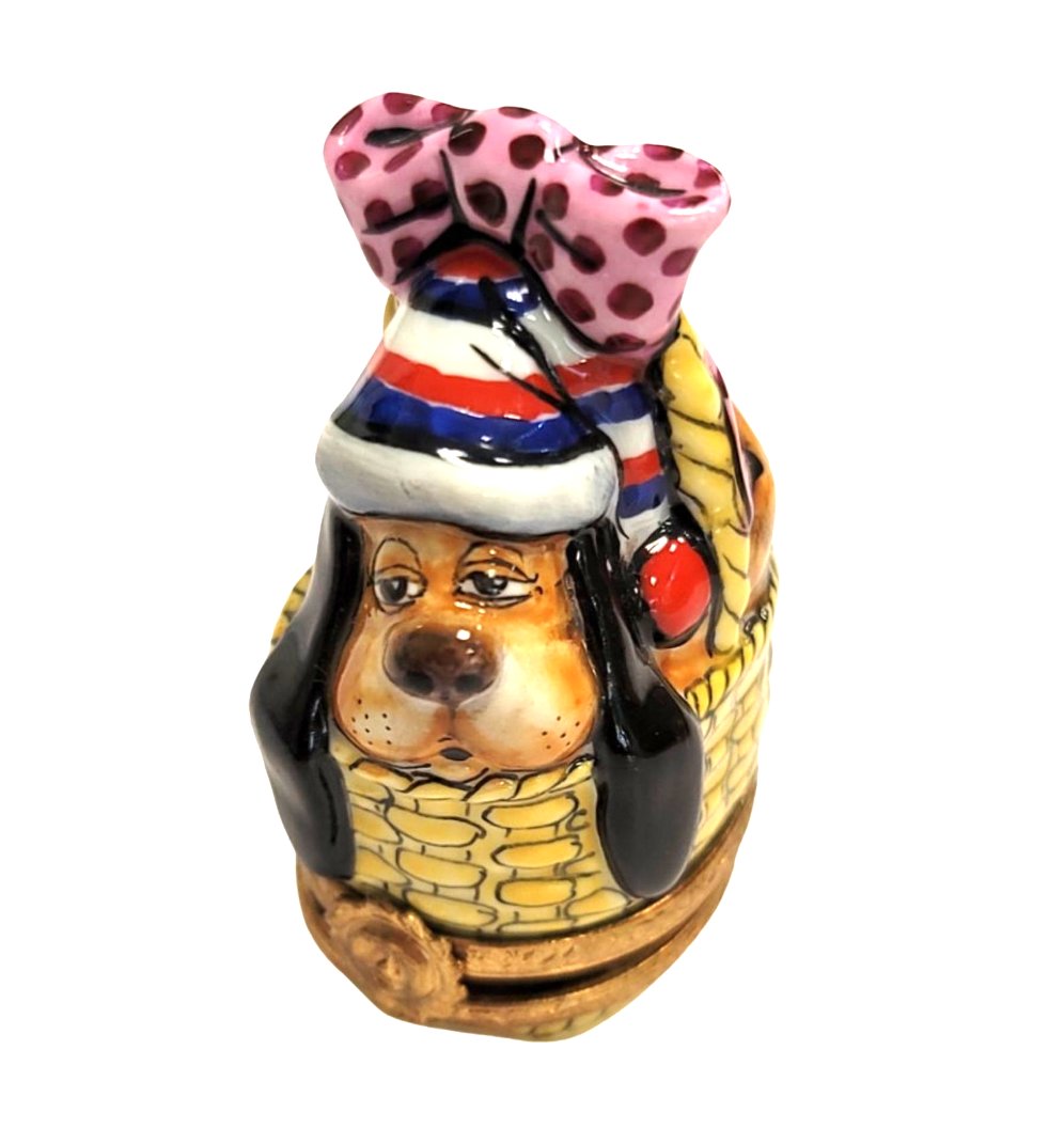 Bassett Hound Dog in Basket Limoges Box, view 4