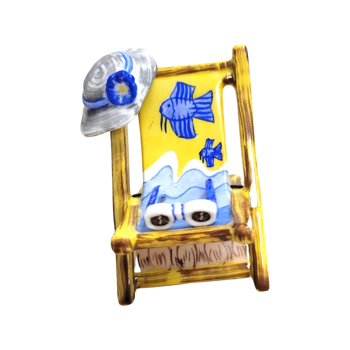 Limoges Boutique presents the Beach Chair Fish, a genuine Limoges box painted by hand in France