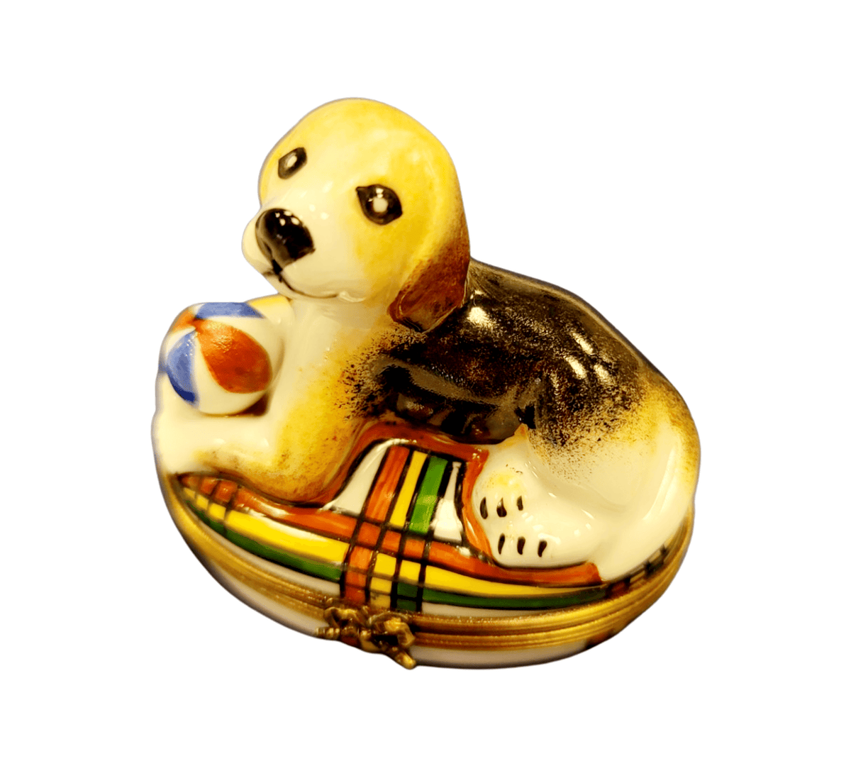 Every brushstroke by hand on the Beagle Dog with Ball Limoges box from France