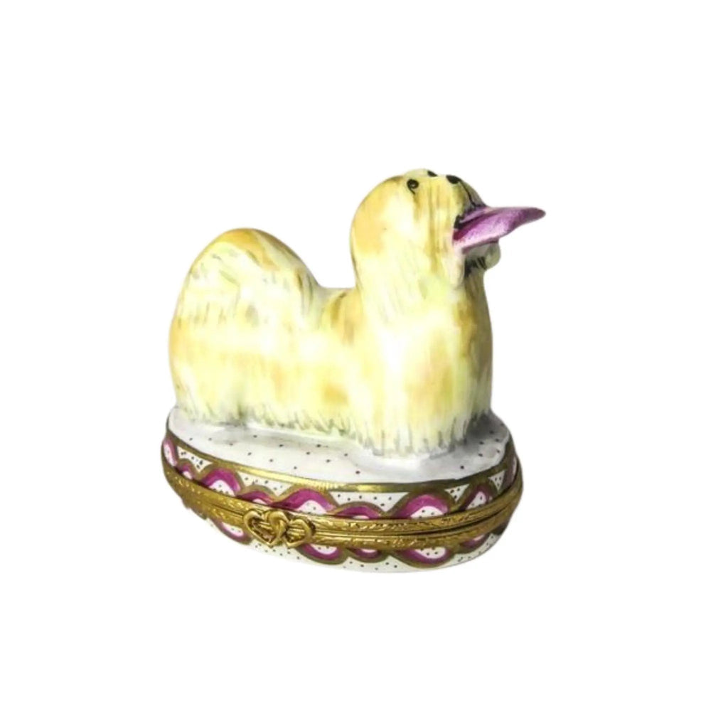 Limoges Boutique presents the Bichon Frise Dog Newspaper, a genuine Limoges box painted by hand in France