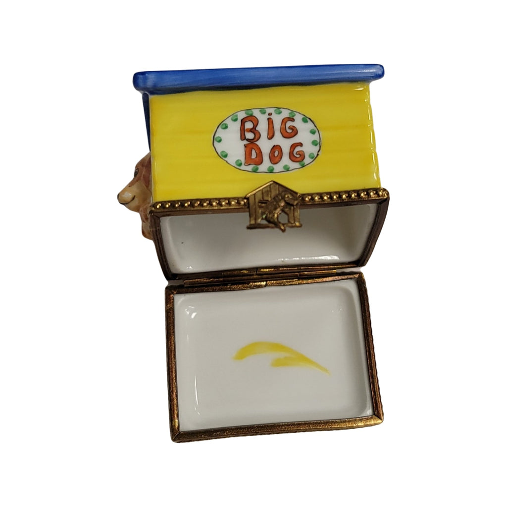 Collectible Big Dog in Dog House Limoges box with artisan brushwork