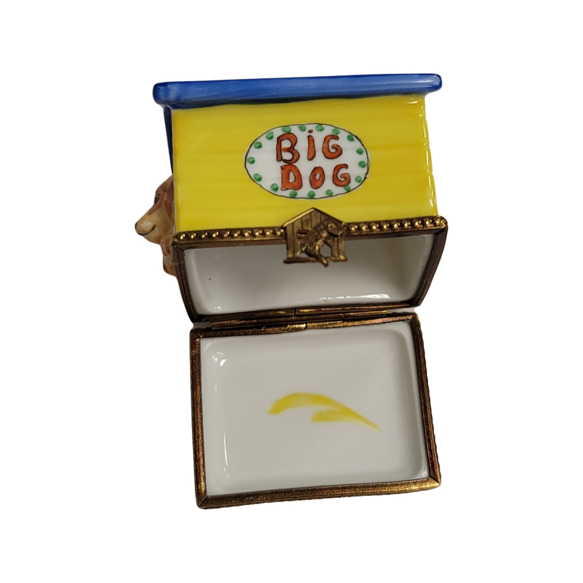 Collectible Big Dog in Dog House Limoges box with artisan brushwork