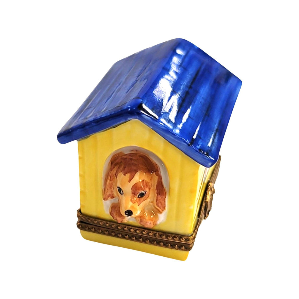 Fine French craftsmanship on the Big Dog in Dog House Limoges box, painted by hand