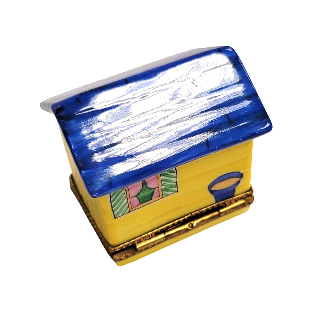 Painted details on the Big Dog in Dog House Limoges box, French art in miniature