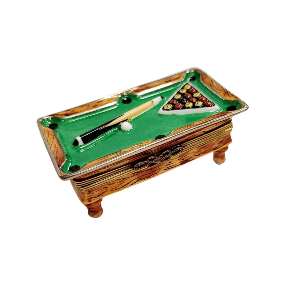 Billiards Pool Table 8 Ball Game Limoges Box Figurine, a hand-painted Limoges porcelain gift