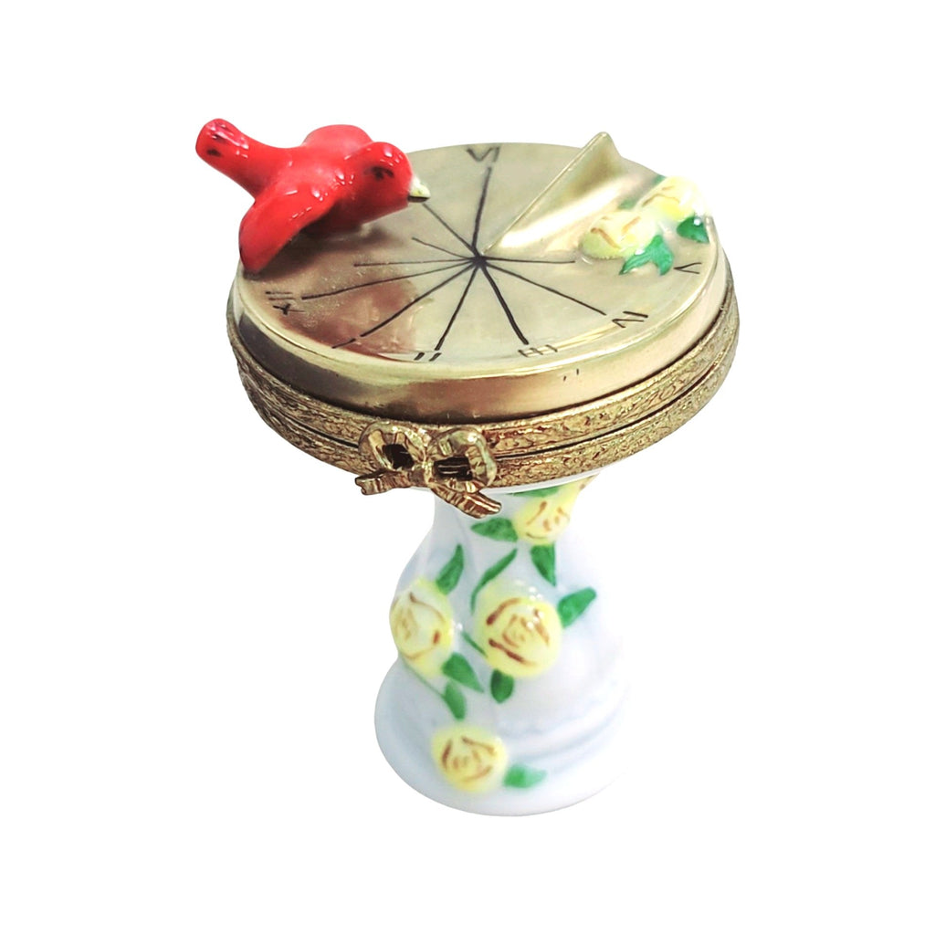 Bird on Sundial Porcelain Art Object Authentic, a hand-painted Limoges porcelain gift