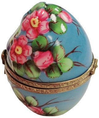 Artisan-painted Egg Bird Flowers Limoges box from France, a cherished collectible