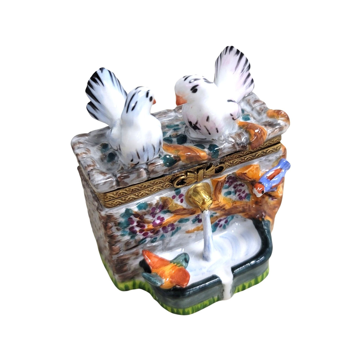Birds on Fountain Porcelain Limoges Porcelain Art Object Collectible, a hand-painted Limoges porcelain gift