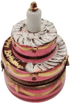Painted details on the Birthday Cake with Candle Limoges porcelain, French art in miniature