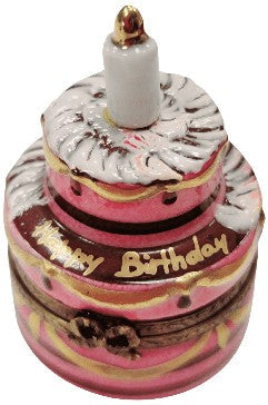 Authentic Birthday Cake with Candle Limoges porcelain, hand-painted in France, from Limoges Boutique